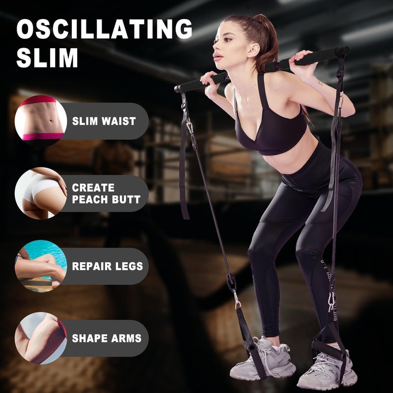 OSCILLATING SLIM Pilates bar kit Multiple Fitness bar with Resistance Bands, Ab Rollers.Core Strength Training Equipment. Squat Machine for Men and Women.Portable Home Gym Pilates bar kit for Full Body Training Women - Image 3